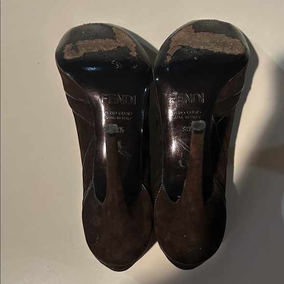 Fendi Brown Suede Peep-Toe Heels - Picture 9 of 11